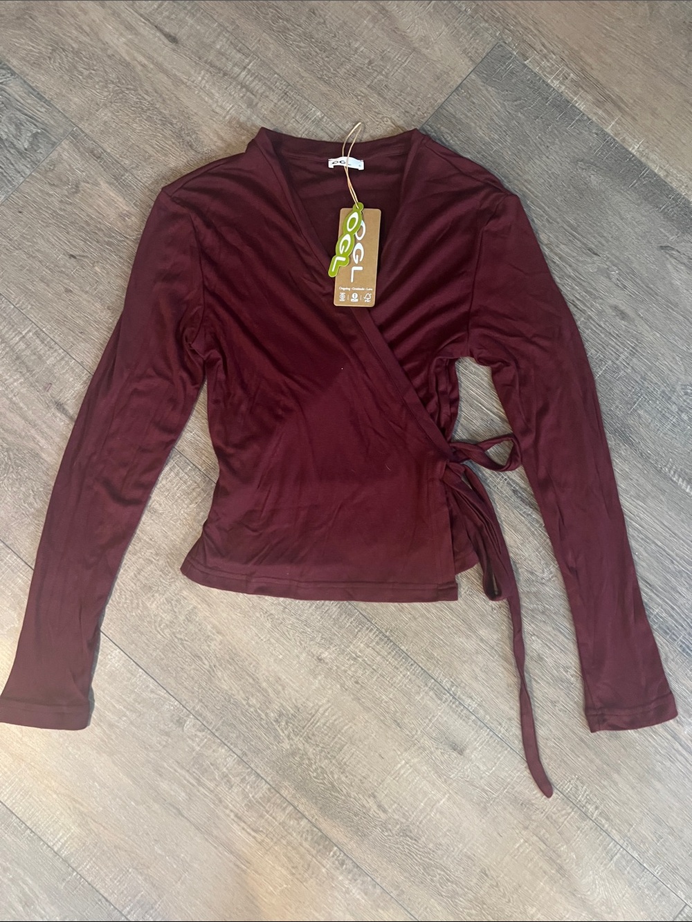 OGL Burgundy Wrap Long-Sleeve Blouse